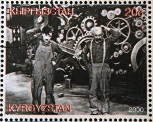 Postzegel met een scene uit modern times