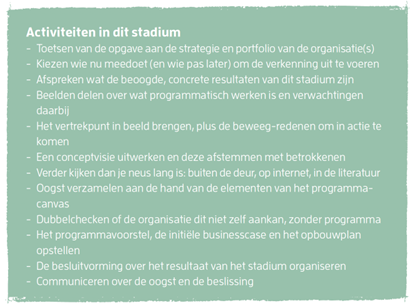 activiteiten in het verkenningsstadium van het programma